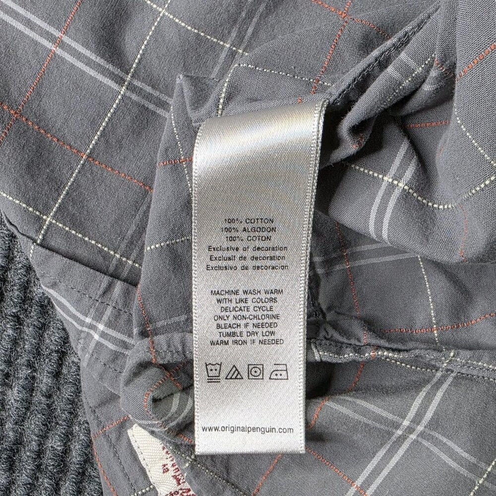 Penguin Munsingwear Shirt Mens XL Gray White Plaid Windowpane Preppy Casual VTG - Picture 11 of 11